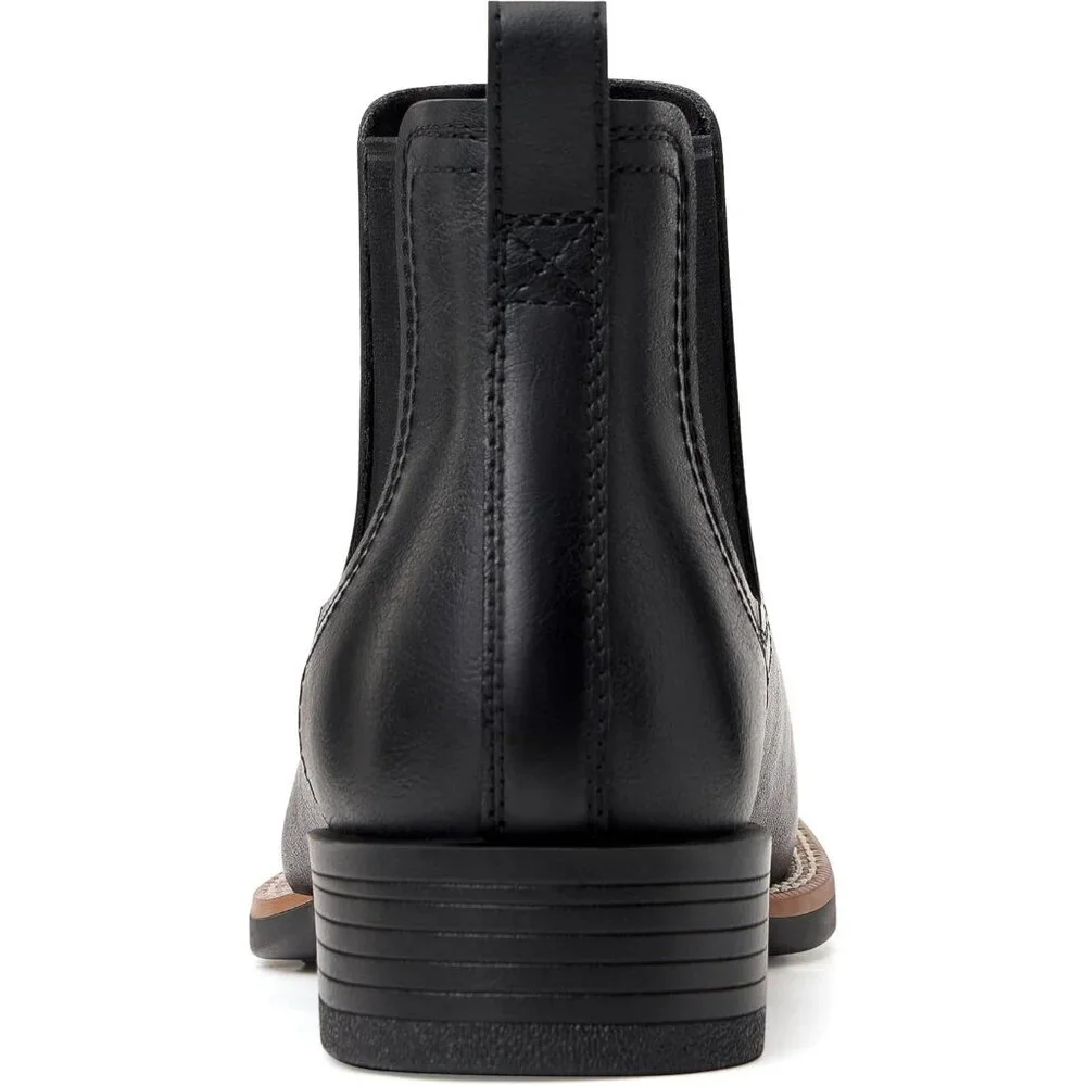 Men's Black Cowboy Boots Square Toe Western Boots Slip On Casual Retro Boots